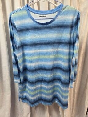 Lands' End Blue Multi-Striped Long Sleeve Top